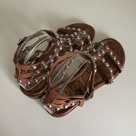 Sam Edelman Eavan Beaded Stud Sandal Brown Cage Gladiator Silver Metal Thong 7.5 - Picture 7 of 9